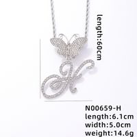 Hip-Hop Letter Butterfly 304 Stainless Steel Copper Plating Inlay Rhinestones Rhodium Plated Women's Pendant Necklace sku image 8