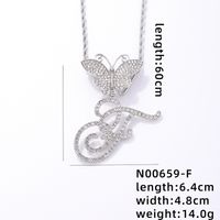 Hip-Hop Letter Butterfly 304 Stainless Steel Copper Plating Inlay Rhinestones Rhodium Plated Women's Pendant Necklace sku image 6