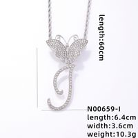 Hip-Hop Letter Butterfly 304 Stainless Steel Copper Plating Inlay Rhinestones Rhodium Plated Women's Pendant Necklace sku image 9