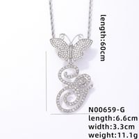 Hip-Hop Letter Butterfly 304 Stainless Steel Copper Plating Inlay Rhinestones Rhodium Plated Women's Pendant Necklace sku image 7