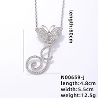 Hip-Hop Letter Butterfly 304 Stainless Steel Copper Plating Inlay Rhinestones Rhodium Plated Women's Pendant Necklace sku image 10