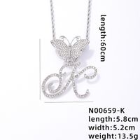 Hip-Hop Letter Butterfly 304 Stainless Steel Copper Plating Inlay Rhinestones Rhodium Plated Women's Pendant Necklace sku image 11