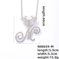 Hip-Hop Letter Butterfly 304 Stainless Steel Copper Plating Inlay Rhinestones Rhodium Plated Women's Pendant Necklace sku image 13