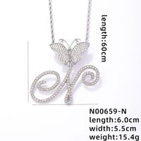 Hip-Hop Letter Butterfly 304 Stainless Steel Copper Plating Inlay Rhinestones Rhodium Plated Women's Pendant Necklace sku image 14
