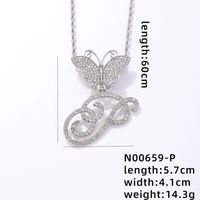 Hip-Hop Letter Butterfly 304 Stainless Steel Copper Plating Inlay Rhinestones Rhodium Plated Women's Pendant Necklace sku image 16