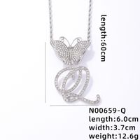 Hip-Hop Letter Butterfly 304 Stainless Steel Copper Plating Inlay Rhinestones Rhodium Plated Women's Pendant Necklace sku image 17