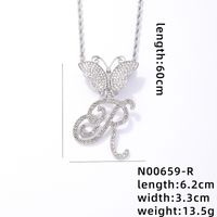 Hip-Hop Letter Butterfly 304 Stainless Steel Copper Plating Inlay Rhinestones Rhodium Plated Women's Pendant Necklace sku image 18