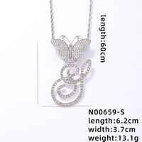 Hip-Hop Letter Butterfly 304 Stainless Steel Copper Plating Inlay Rhinestones Rhodium Plated Women's Pendant Necklace sku image 19