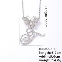 Hip-Hop Letter Butterfly 304 Stainless Steel Copper Plating Inlay Rhinestones Rhodium Plated Women's Pendant Necklace sku image 20