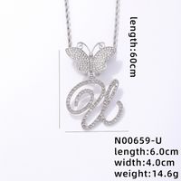 Hip-Hop Letter Butterfly 304 Stainless Steel Copper Plating Inlay Rhinestones Rhodium Plated Women's Pendant Necklace sku image 21