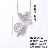 Hip-Hop Letter Butterfly 304 Stainless Steel Copper Plating Inlay Rhinestones Rhodium Plated Women's Pendant Necklace sku image 23
