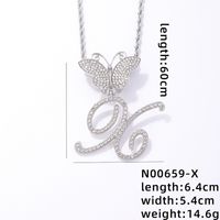 Hip-Hop Letter Butterfly 304 Stainless Steel Copper Plating Inlay Rhinestones Rhodium Plated Women's Pendant Necklace sku image 24