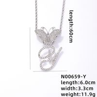 Hip-Hop Letter Butterfly 304 Stainless Steel Copper Plating Inlay Rhinestones Rhodium Plated Women's Pendant Necklace sku image 25