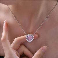 Glam Luxurious Shiny Heart Shape Sterling Silver Plating Inlay High Carbon Diamond White Gold Plated Pendant Necklace main image 3