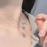 Fairy Style Conch Heart Shape Rose Gold Plated Gold Plated Silver Plated Artificial Diamond Rhinestones Alloy Wholesale Pendant Necklace main image 7