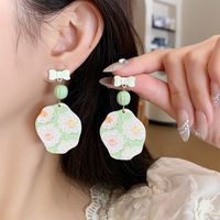 1 Pair Vintage Style Flower Bow Knot Stoving Varnish Alloy Resin Drop Earrings main image 3
