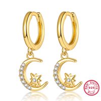 1 Paire Style Simple Vêtement De Rue Star Lune Placage Incruster Argent Sterling Zircon Plaqué Or 18k Boucles D'oreilles main image 3