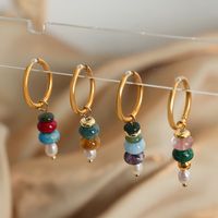 1 Pair Casual Vacation Simple Style Geometric Plating Beaded Natural Stone Titanium Steel 18k Gold Plated Drop Earrings main image 9