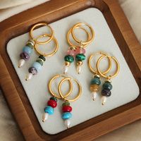 1 Pair Casual Vacation Simple Style Geometric Plating Beaded Natural Stone Titanium Steel 18k Gold Plated Drop Earrings main image 1