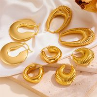 1 Pair Vintage Style Solid Color Plating Stainless Steel 18K Gold Plated Hoop Earrings main image 1