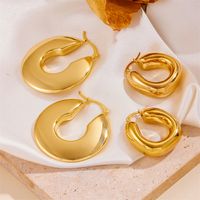 1 Pair Vintage Style Solid Color Plating Stainless Steel 18K Gold Plated Hoop Earrings main image 3