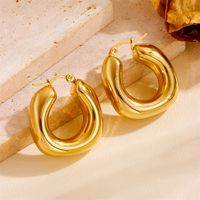 1 Pair Vintage Style Solid Color Plating Stainless Steel 18K Gold Plated Hoop Earrings main image 8