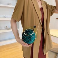 Khaki Brown Grey Suede Lattice Solid Color Chain Round Hot Drill Sewing Evening Bags main image 7
