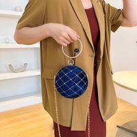Khaki Brown Grey Suede Lattice Solid Color Chain Round Hot Drill Sewing Evening Bags main image 5