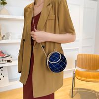 Khaki Brown Grey Suede Lattice Solid Color Chain Round Hot Drill Sewing Evening Bags sku image 6