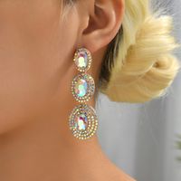 1 Pair Elegant Oval Plating Inlay Alloy Rhinestones Glass Drop Earrings main image 9