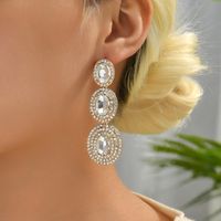 1 Pair Elegant Oval Plating Inlay Alloy Rhinestones Glass Drop Earrings main image 10