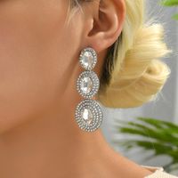 1 Pair Elegant Oval Plating Inlay Alloy Rhinestones Glass Drop Earrings main image 8
