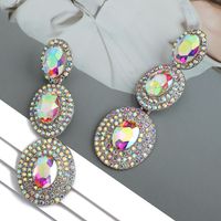 1 Pair Elegant Oval Plating Inlay Alloy Rhinestones Glass Drop Earrings main image 3