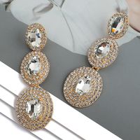 1 Pair Elegant Oval Plating Inlay Alloy Rhinestones Glass Drop Earrings main image 5