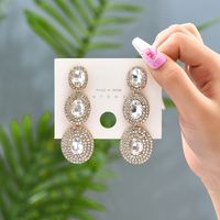 1 Pair Elegant Oval Plating Inlay Alloy Rhinestones Glass Drop Earrings sku image 1