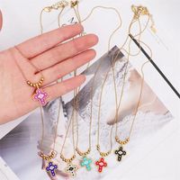 Stainless Steel Glass IG Style Simple Style Beaded Knitting Plating Cross Pendant Necklace main image 1