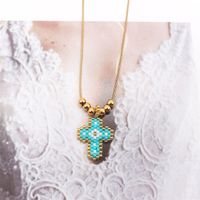 Stainless Steel Glass IG Style Simple Style Beaded Knitting Plating Cross Pendant Necklace sku image 1