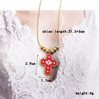 Stainless Steel Glass IG Style Simple Style Beaded Knitting Plating Cross Pendant Necklace main image 2