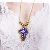 Stainless Steel Glass IG Style Simple Style Beaded Knitting Plating Cross Pendant Necklace sku image 2