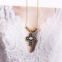 Stainless Steel Glass IG Style Simple Style Beaded Knitting Plating Cross Pendant Necklace sku image 3