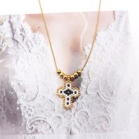 Stainless Steel Glass IG Style Simple Style Beaded Knitting Plating Cross Pendant Necklace sku image 4