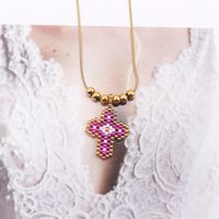 Stainless Steel Glass IG Style Simple Style Beaded Knitting Plating Cross Pendant Necklace sku image 5