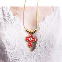 Stainless Steel Glass IG Style Simple Style Beaded Knitting Plating Cross Pendant Necklace sku image 6
