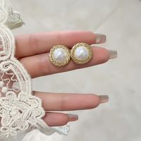 1 Pair Simple Style Classic Style Round Plating Inlay Alloy Artificial Pearls Gold Plated Ear Studs main image 5