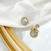 1 Paire Style Simple Style Classique Rond Placage Incruster Alliage Perles Artificielles Plaqué Or Boucles D'oreilles sku image 2