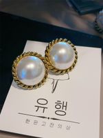 1 Pair Retro Oval Plating Inlay Copper Artificial Pearls Ear Studs sku image 5