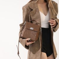 Women's Pu Leather Solid Color Basic Classic Style Streetwear Sewing Thread Square Flip Cover Lock Clasp Handbag sku image 2