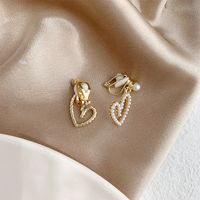 1 Pair Sweet Simple Style Heart Shape Plating Alloy Artificial Pearls Gold Plated Ear Cuffs Ear Studs sku image 2