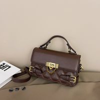 Women's Pu Leather Solid Color Vintage Style Sewing Thread Square Lock Clasp Handbag Square Bag main image 5