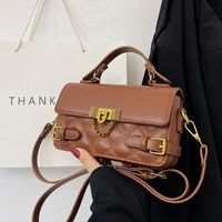 Women's Pu Leather Solid Color Vintage Style Sewing Thread Square Lock Clasp Handbag Square Bag sku image 1